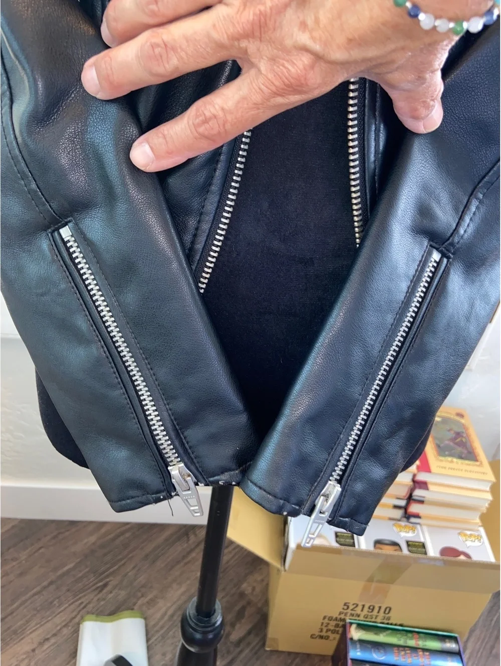 Black Faux Leather Zippered Bomber Jacket